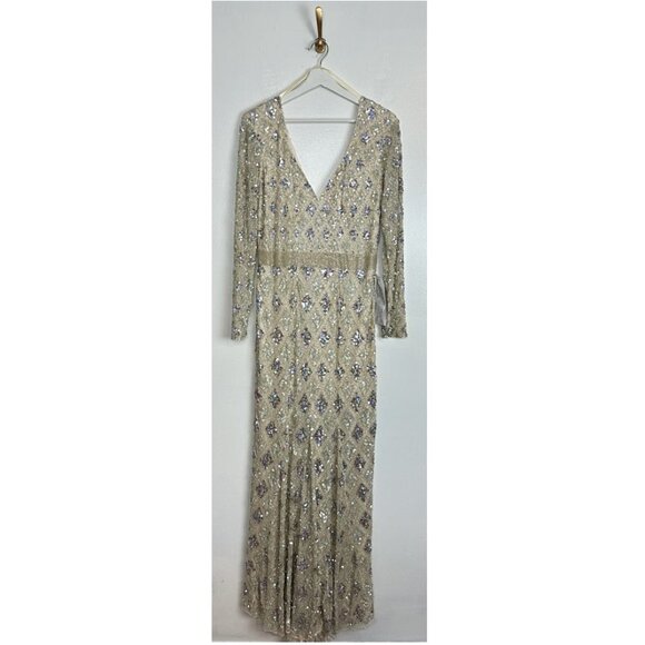 MAC DUGGAL Beaded A-Line Gown in Nude Size US 12 - Picture 5 of 15